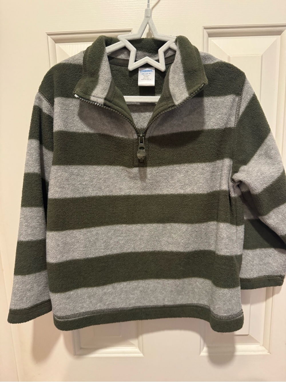 Gymboree Olive Green & Gray Striped Half-Zip Fleece Pullover